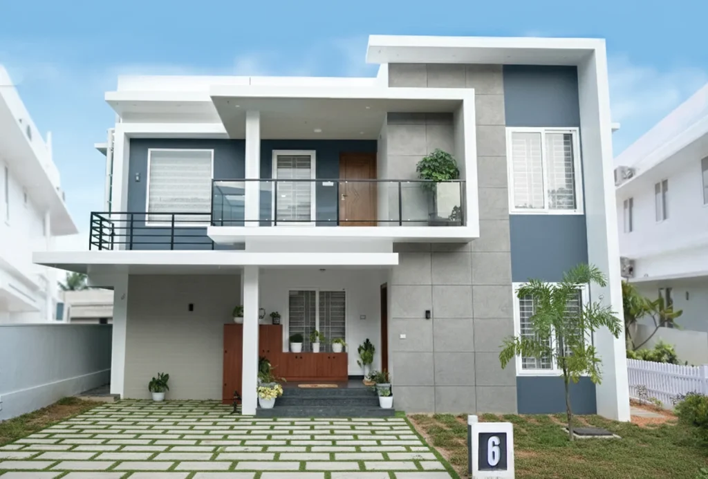 Modern gated community villa in Kochi near Infopark with contemporary design and spacious layout
