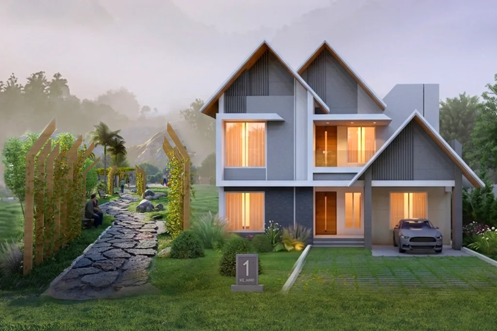 Luxury villa in Trivandrum with customizable interior layout and modern gated community design