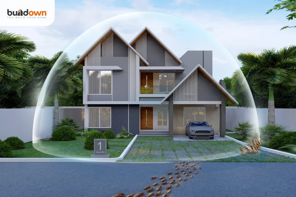 Anti termite treatment protecting homes from termite damage in Trivandrum villas by Buildown Developers