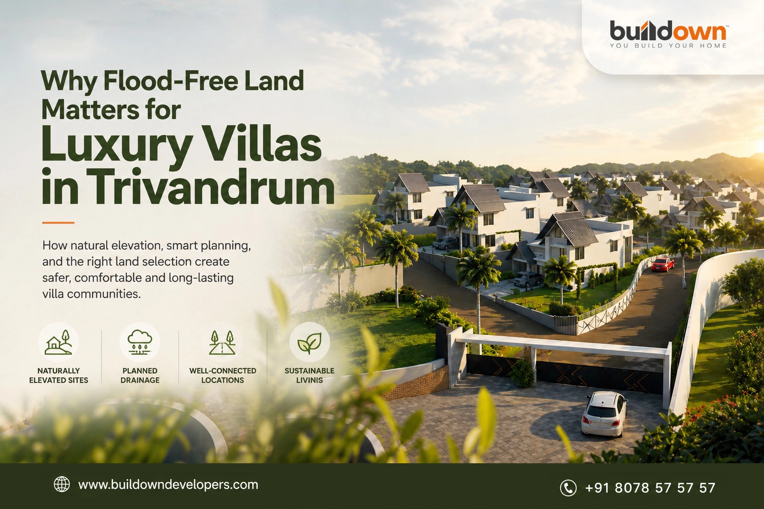 Luxury villa community in Trivandrum with landscaped surroundings and carefully planned residential infrastructure