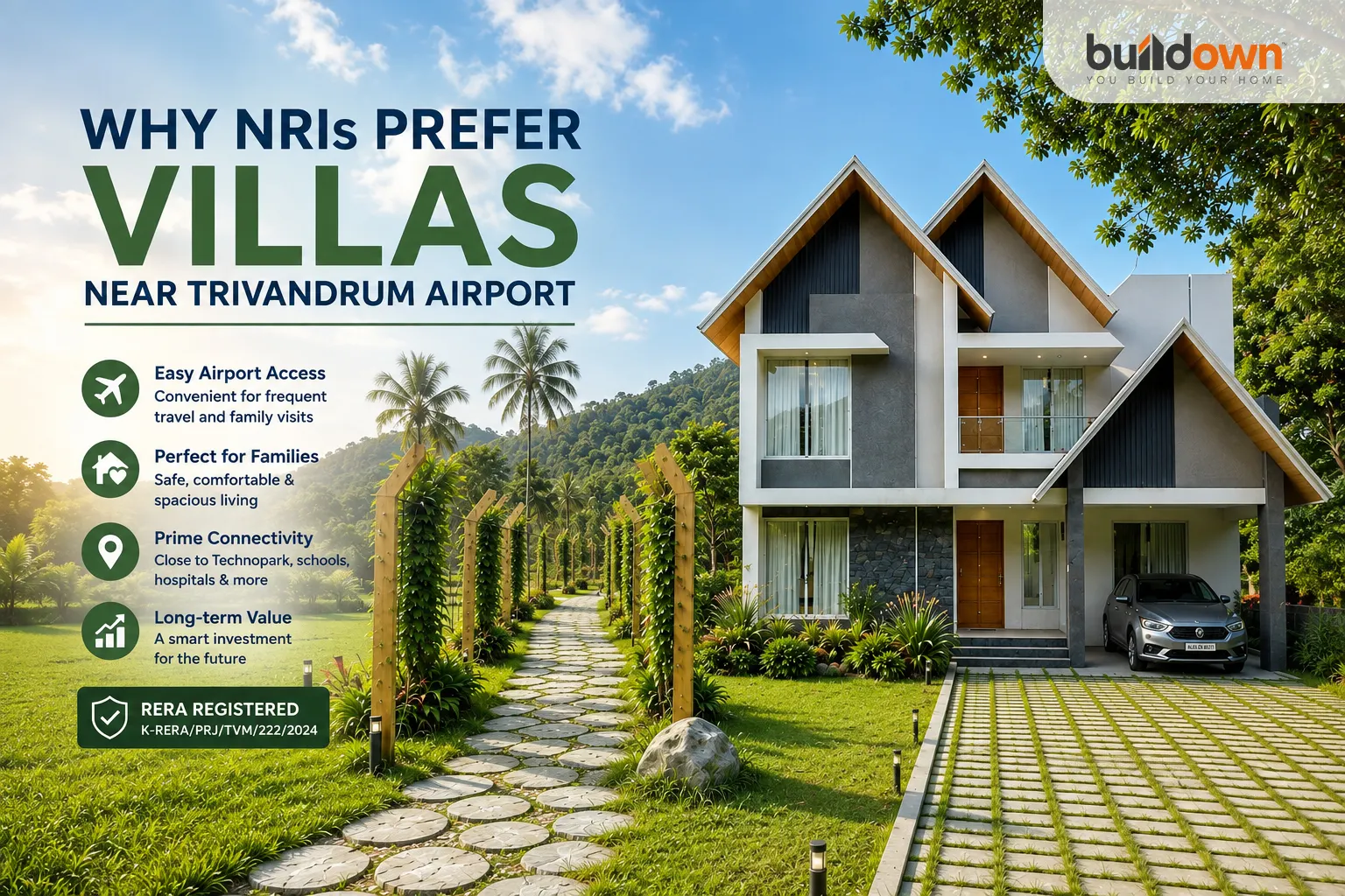 Luxury villa in Trivandrum with landscaped surroundings and convenient airport connectivity